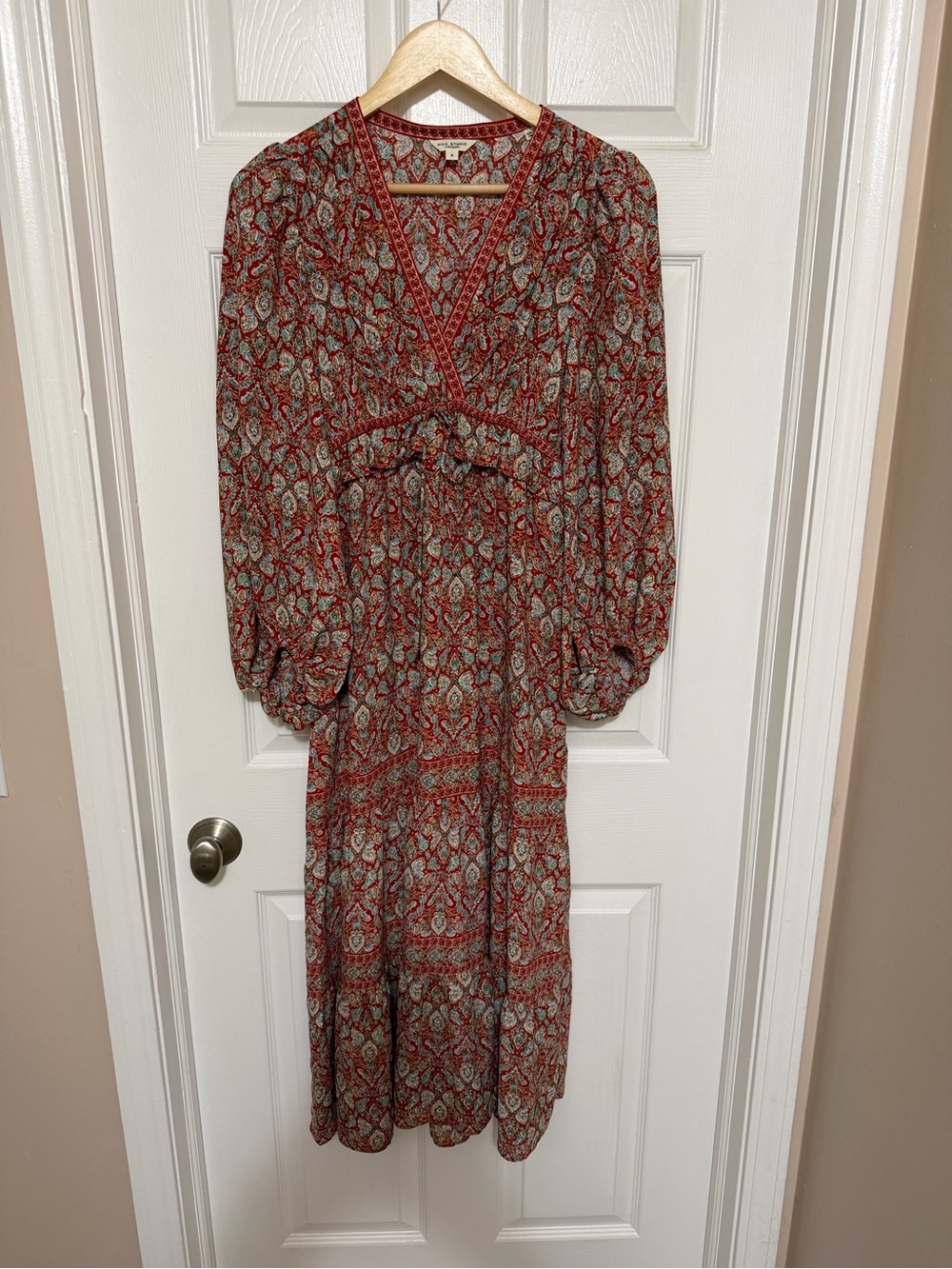 Max Studio V-Neck Empire Waist Dress Womens S Balloon Sleeve Peasant Cottagecore